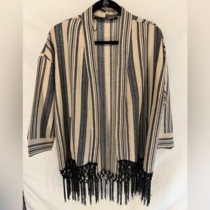 Zara Baja Fringe Kimono Topper Ecru Striped Jacket Boho Women’s Size S